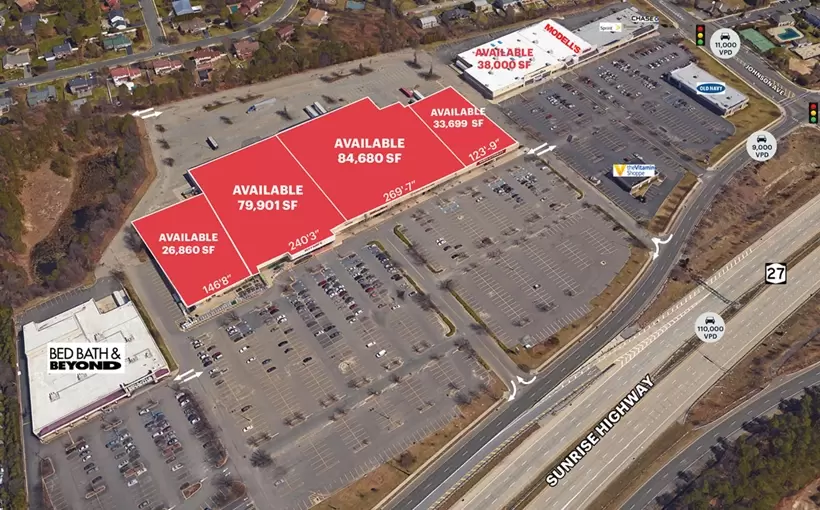 Sayville Shopping Plaza Bohemia NY aerial view