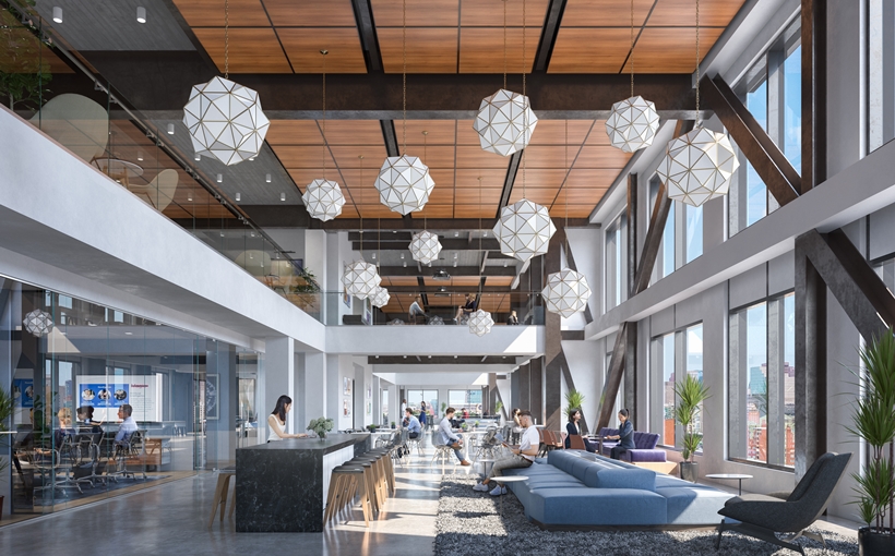 40 Thorndike offices lobby rendering East Cambridge MA