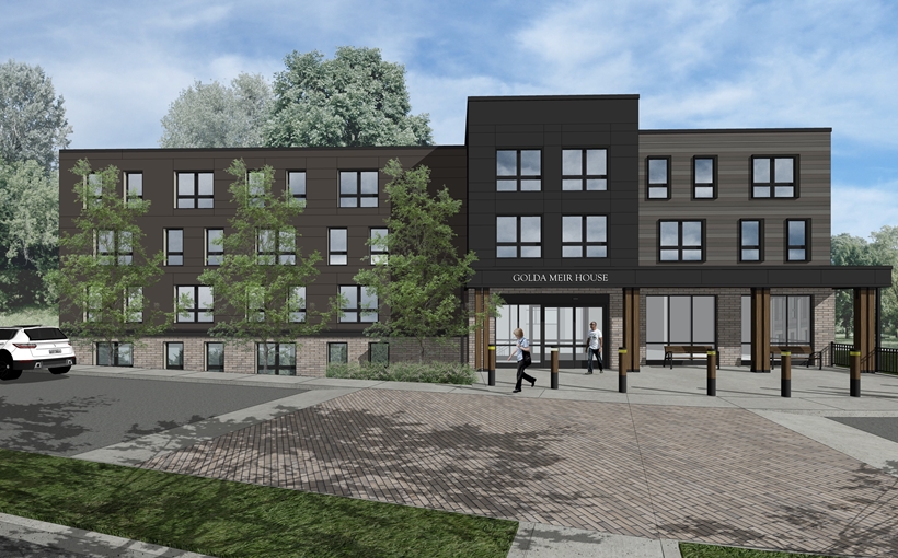 recent expansion of seniors housing in Newton MA by Masshousing. Rendering o Golda Meir House is attached
