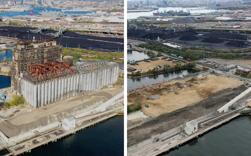 Before and after demolition to 4601 Newgate Ave marine industrial site in Baltimore City, MD
