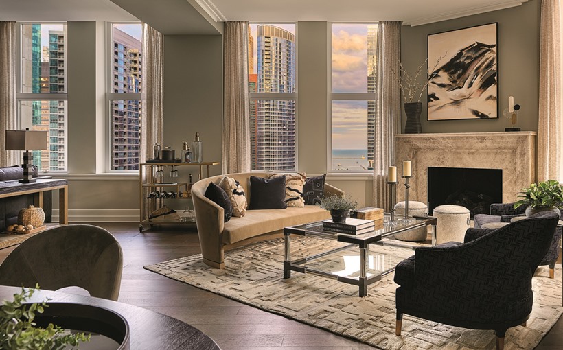 Tribune Tower Model Unit 1601 Great Room Interiors by Mary Cook Associates