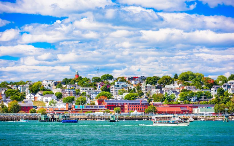 Coastal city scape as viewed from a distant boat
