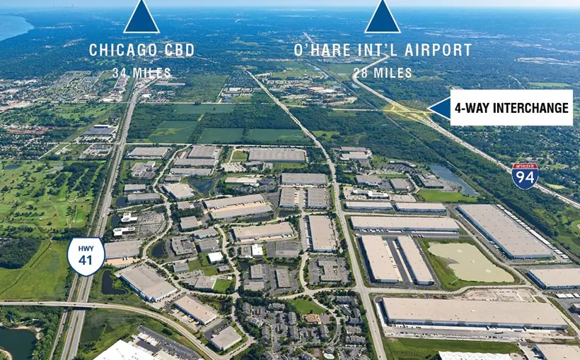 The 10-building Amhurst Lakes Business Park in Waukegan, IL sold to Link Logistics