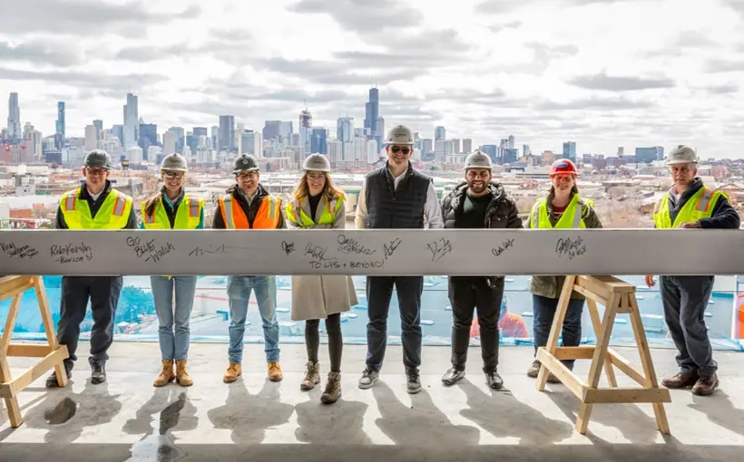 Sterling Bay and Harrison Street topped out construction of the first life sciences facility at the Lincoln Yards mega-project on Chicago's North Side