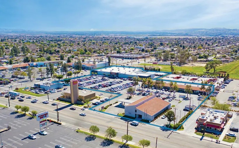 Aerial photo of World Plaza in San Bernardino which just sold for $10 million.