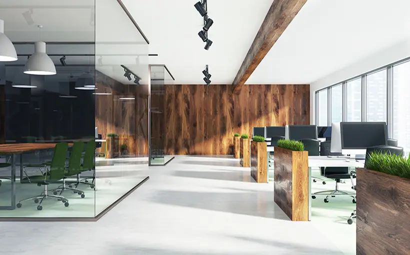 Natural,Style,Open,Space,Office,Interior,With,Loft,Windows,,A