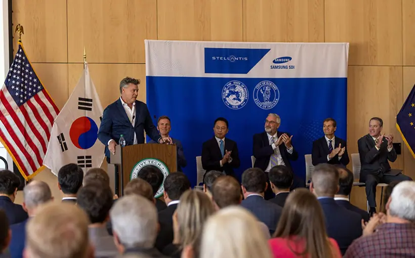 Stellantis and Samsung have selected Indiana as the site of a $2.5-billion plant that will produce batteries for Stellantis electric vehicles