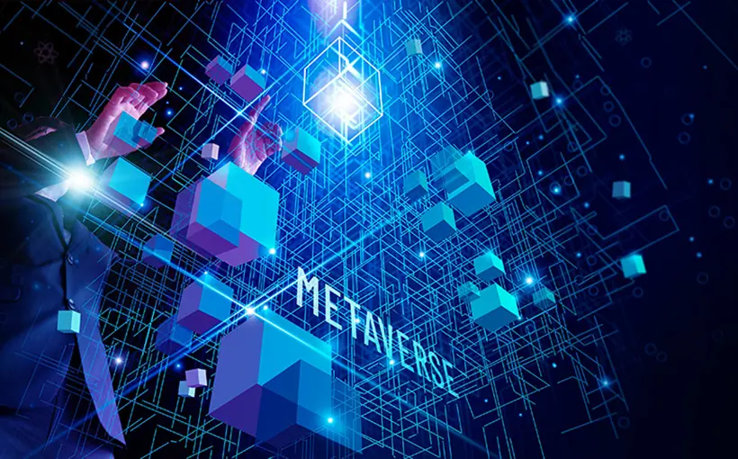 Businessman,Explore,Metaverse,Technology,With,Blockchain,Network,Connecting.,Computer,Generated