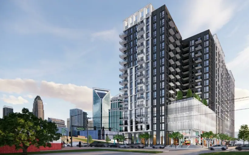 Aspen Heights Partners has started construction 393-unit Mint & Morehead multifamily high rise in the Gold District of Charlotte, NC’s South End.