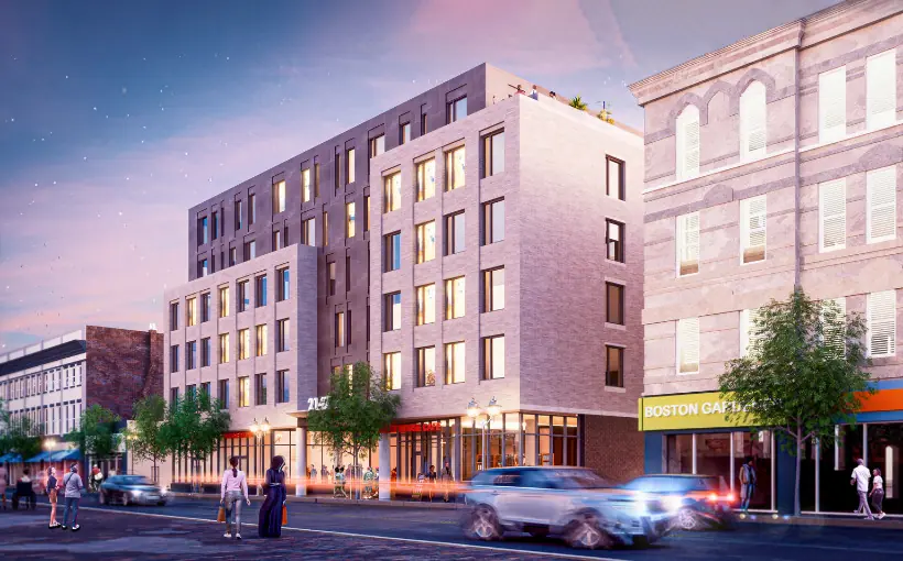 Kaplan Construction has started on a 99,831-square-foot, six-story apartment building in Roxbury, MA.