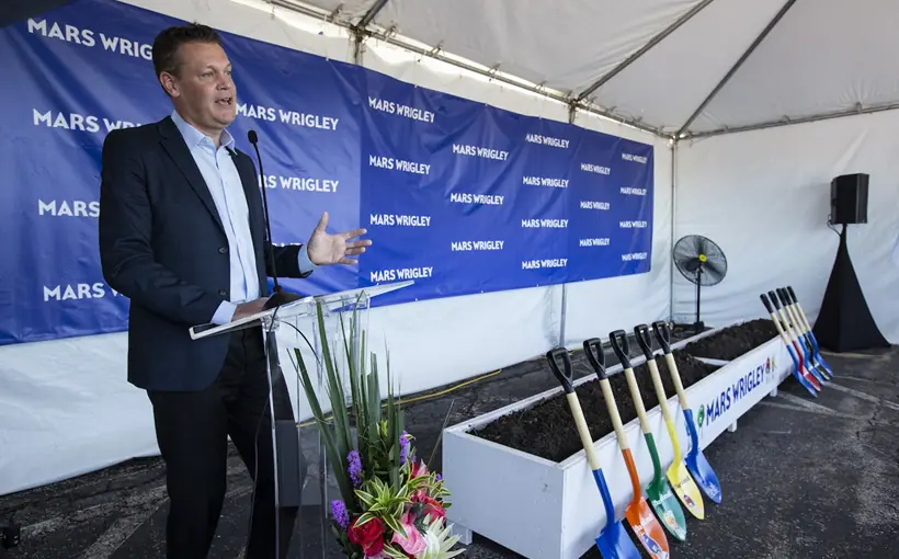 Mars Wrigley global president Andrew Clarke gave remarks at the recent groundbreaking for the company's new R&D hub in Chicago's Goose Island