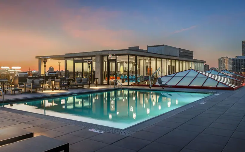 Optima Inc.'s Optima Lakeview is reportedly the region's first rental apartment property with a year-round rooftop pool.