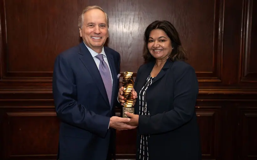 GI Stone president Sandya Dandamudi received this year's Albert Friedman Award from the Greater River North Business Association