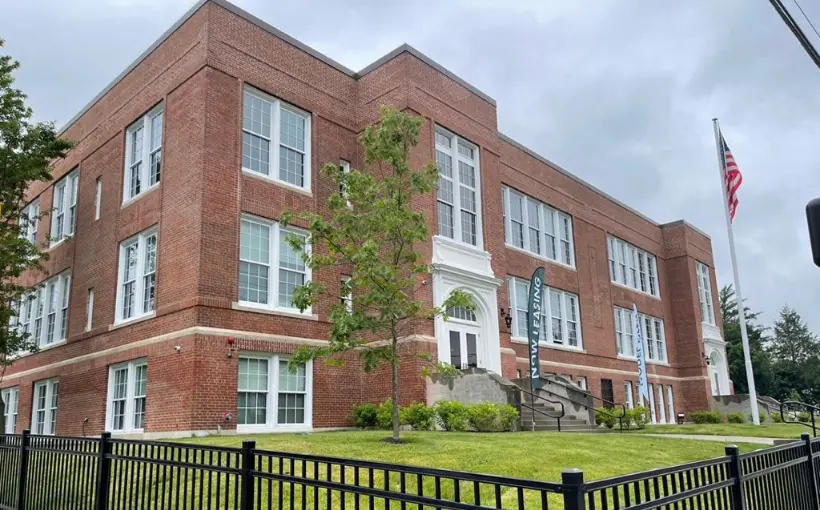 The former Mary E. Wells school in Southbridge, MA has been transformed into a 62-unit community for seniors.