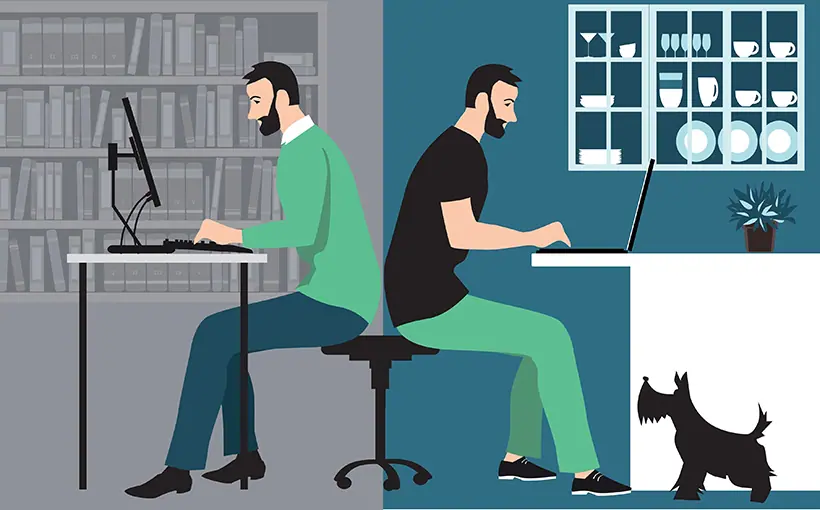 Man,In,Hybrid,Work,Place,Sharing,His,Time,Between,An
