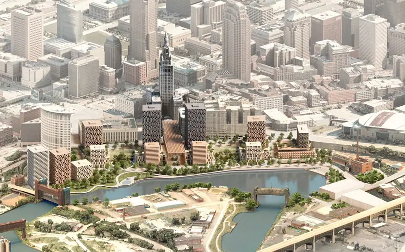 Owner-developer Bedrock, in partnership with the City of Cleveland and architect David Adjaye, unveiled a master plan to redevelop 35 acres of the Cleveland riverfront