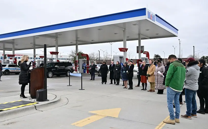 The Chicago Travel Plaza has opened at O'Hare International Airport, making it one of a few such travel plazas in the U.S. to be located on airport property.