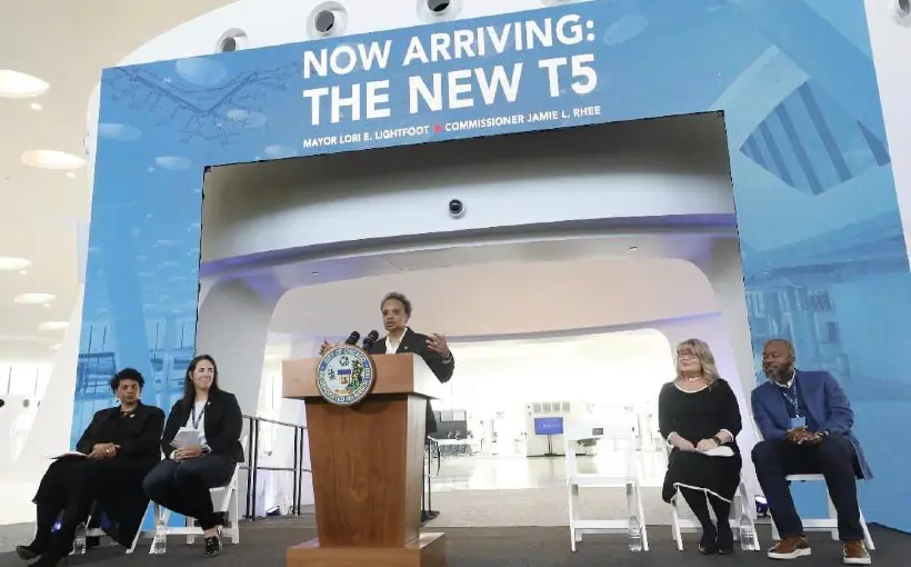 The expansion of O'Hare International Airport's Terminal 5 has opened, increasing its capacity by 25%