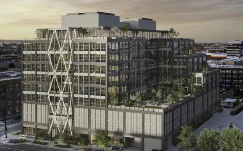 Industrial-looking Steel House office building taking shape in Denver