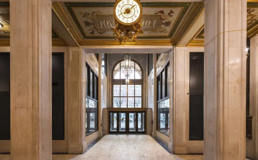 CHI Book Tower lobby with clock Detroit