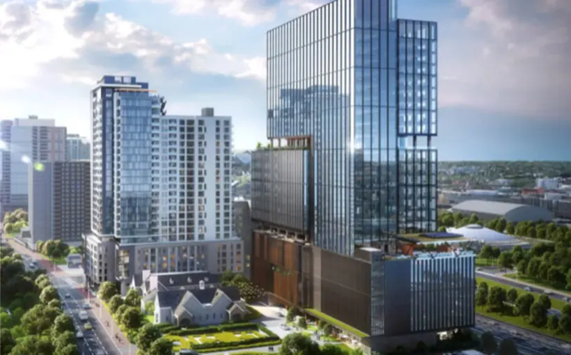 Sora residential tower within the Spring Quarter mixed-use development in Atlanta’s Midtown neighborhood has reached its highest point