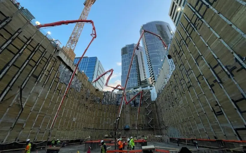 Four106, an office tower project in Bellevue, Washington, reached a construction milestone with the completion of the mat slab pour