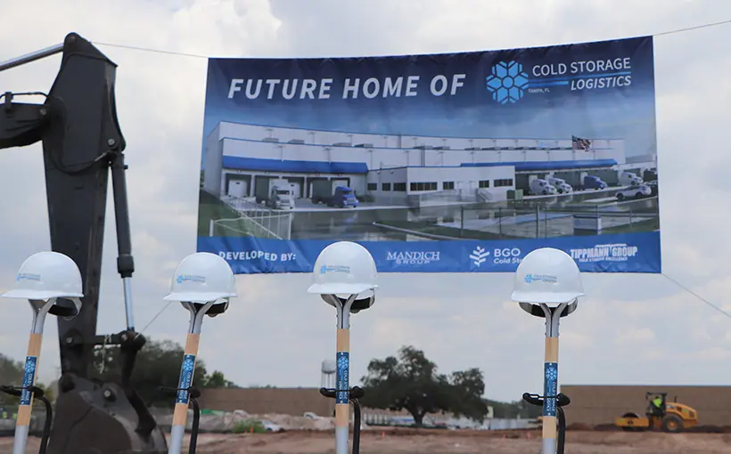 Representatives from Sansone Group, Mandich Group, and BentallGreenOak gathered last week to celebrate the groundbreaking for Tampa Cold Storage Logistics