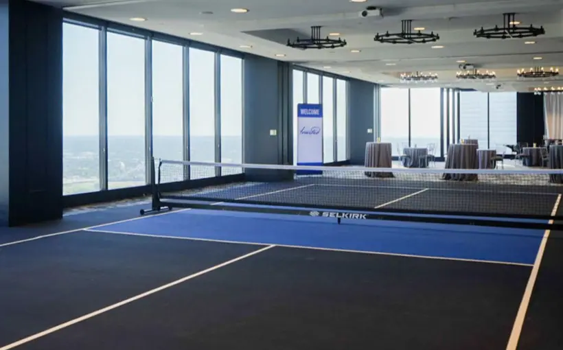 Pickleball court set up on 48th floor Tower Club