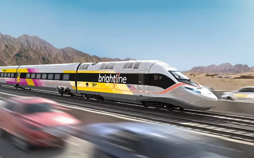 CA Brightline West branded train rendering